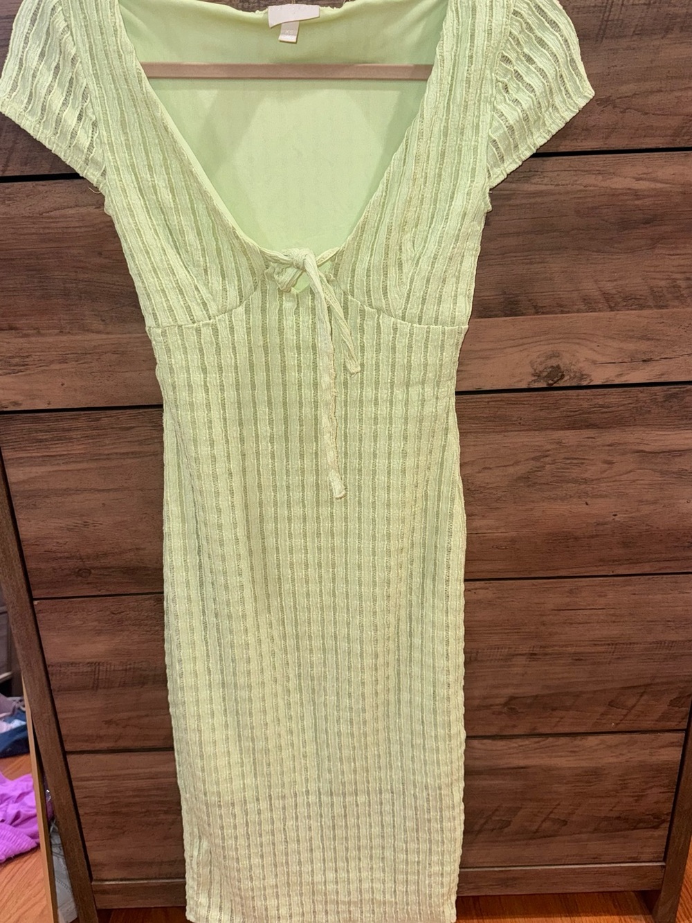 Light Green Ribbed Tie-Front Women's Dress